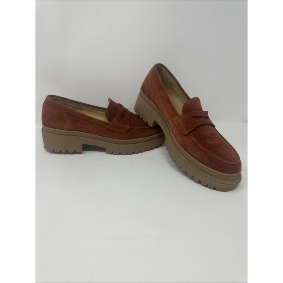 NWOT Genuine Suede Platform Loafers By Patina - Burnt Orange Suede Size 10